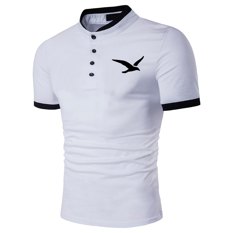 Seagull print Summer Men Polo Shirt Casual Short-sleeve Hit Polo Shirt Oblique Striped Lapel Tops Men Slim Fit Breathable Polos