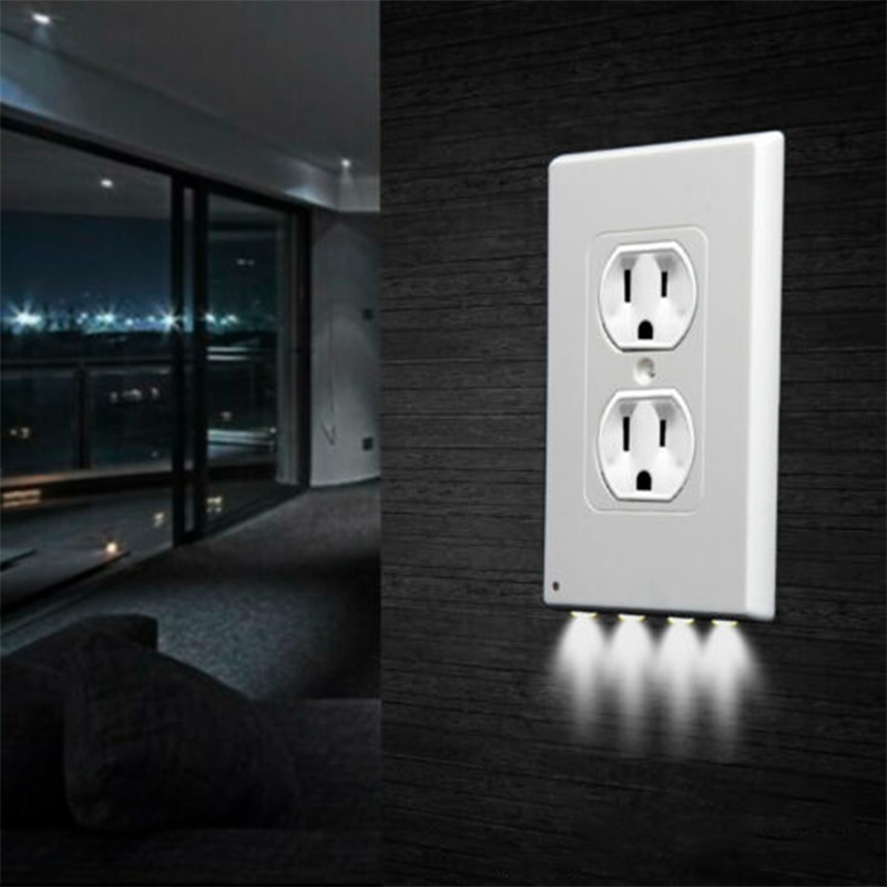 1Pcs Durable Convenient Outlet Cover Duplex Wall Plate Led Night Light Cover Ambient Light Sensor Hallway Bedroom Outlet Cover