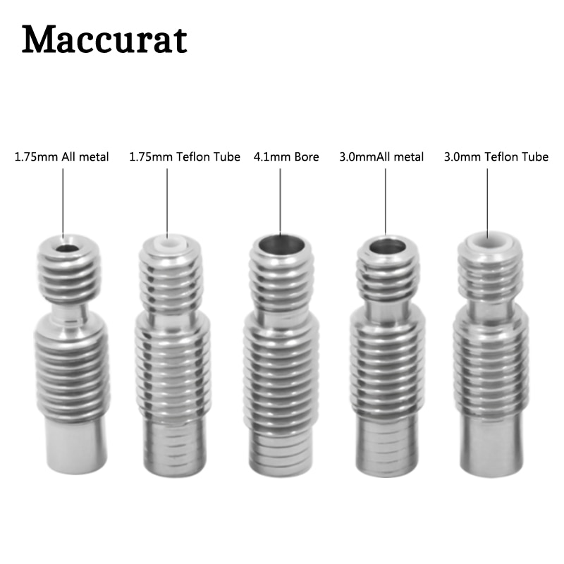 3D Printer E3D V6 Heat Break Hotend Throat For 1.75/3.0/4.1mm All-Metal / with PTFE, Stainless Steel Remote Feeding Tube Pipes