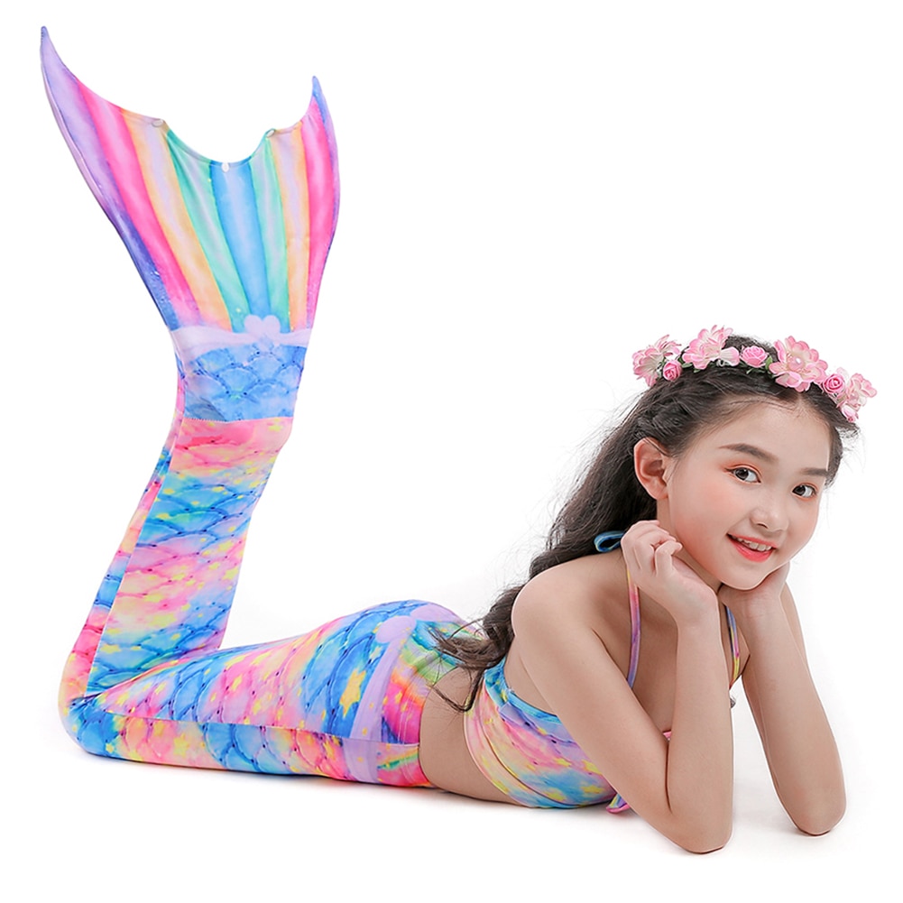 Kids Swimmable Mermaid Tail for Girls Swimming Bathing Suit Mermaid Costume Swimsuit XRQ88