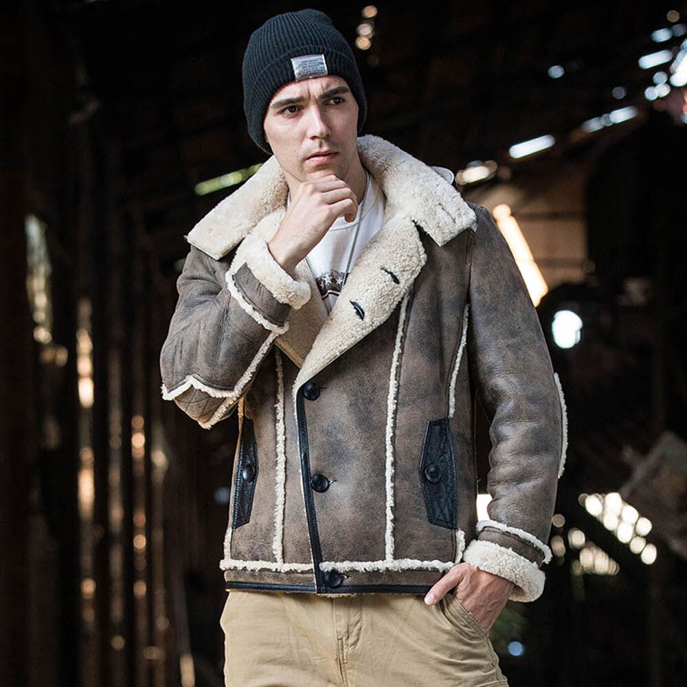 2020 New Jungle Brown Men Winter Warm Real Fur Coat Male Fashion Hooded Genuine Leather Sheepskin Fur Shearling Jackets