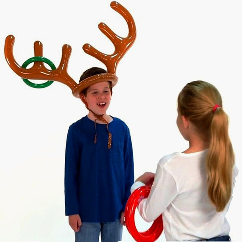 Inflatable Reindeer Antler Deer Head Hat Ring Toss Christmas Holiday Party Game Supplies Xmas Decor Toys for Kids Gift