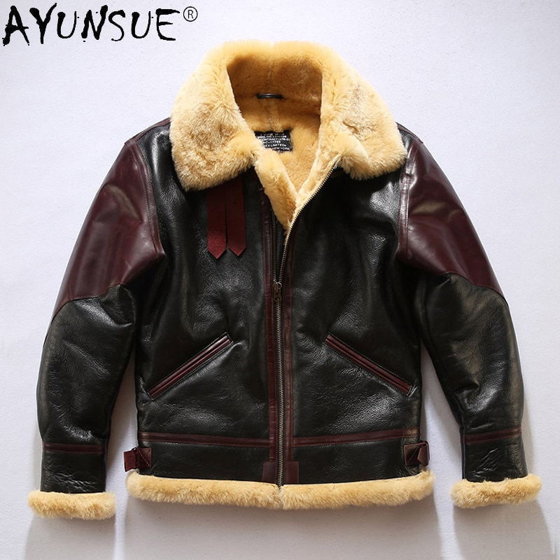 AYUNSUE Man Jacket Genuine Sheepskin Leather Jackets Men Winter Coat Male Motorcycle Clothes Mens 2020 Erkekler Ceket LXR907