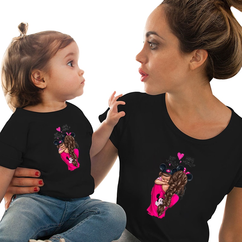 Family Tshirts Fashion Mother and Daughter clothes baby girl clothes MINI and MAMA Print Cotton Family Look mommy and me Clothes