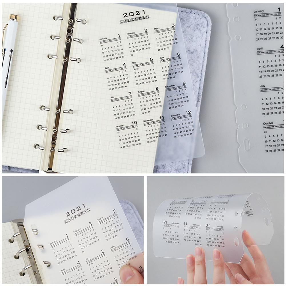 2021 Calendar PP Divider 6 Holes A5 A6 Loose Leaf Notebook Sheet Clip Index Inner Filofax Category Binder Planner Planner C1J3