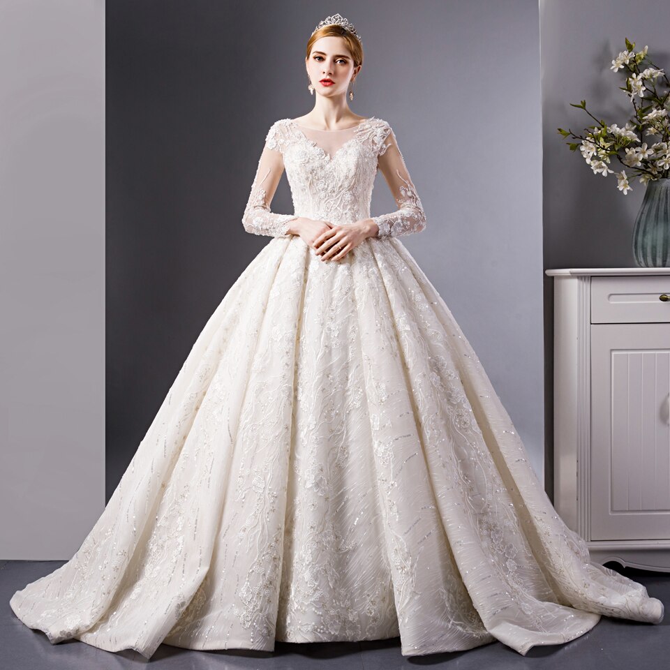 6095 wedding dresses woman long sleeve vestidos de gala elegante noiva festa de casamento mariée elbiseler princesa gala ślubna