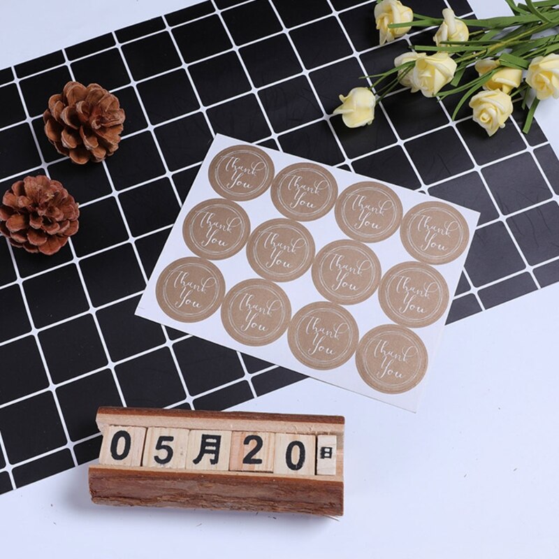 10 Sheets 120Pcs 3.5cm Round Brown Thank You Paper Sticker DIY Adhesive Seal Labels for Envelopes Cards Wedding Favor