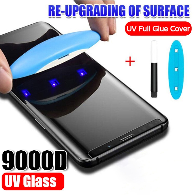 Full Cover UV Tempered Glass For Samsung Galaxy S8 S9 S10 S20 S21 Plus Note 20 Ultra S10E Note 8 9 10 21 Screen Protective Glass