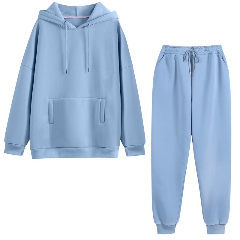 Autumn Winter Tracksuit Women Two Piece Set Fleece Oversized Sweatshirt and Long Pants Casual Solid Hooded Sport Suit Set Outfit