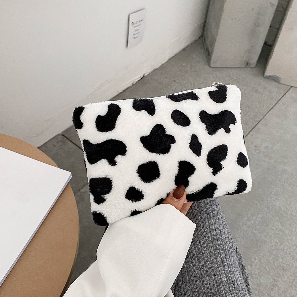 1PC Cow Pattern Plush Coin Purses Mini Coin Wallet Storage Bag Card Holder Credit ID Wallet Pocket Women Girls Female Coin Purse