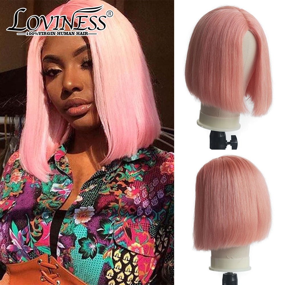 Loviness 150% No Lace Front Human Hair Short BoB Wig Honey Blonde Purple Remy Full Machine Wigs Brazilian Hair For Women