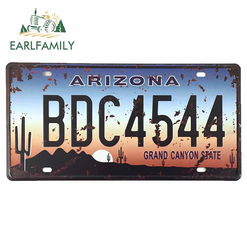 EARLFAMILY 13cm For ARIZONA Metal License Plate Style Vinyl Car Stickers Interesting Decal Car Accessories Decals Decoration