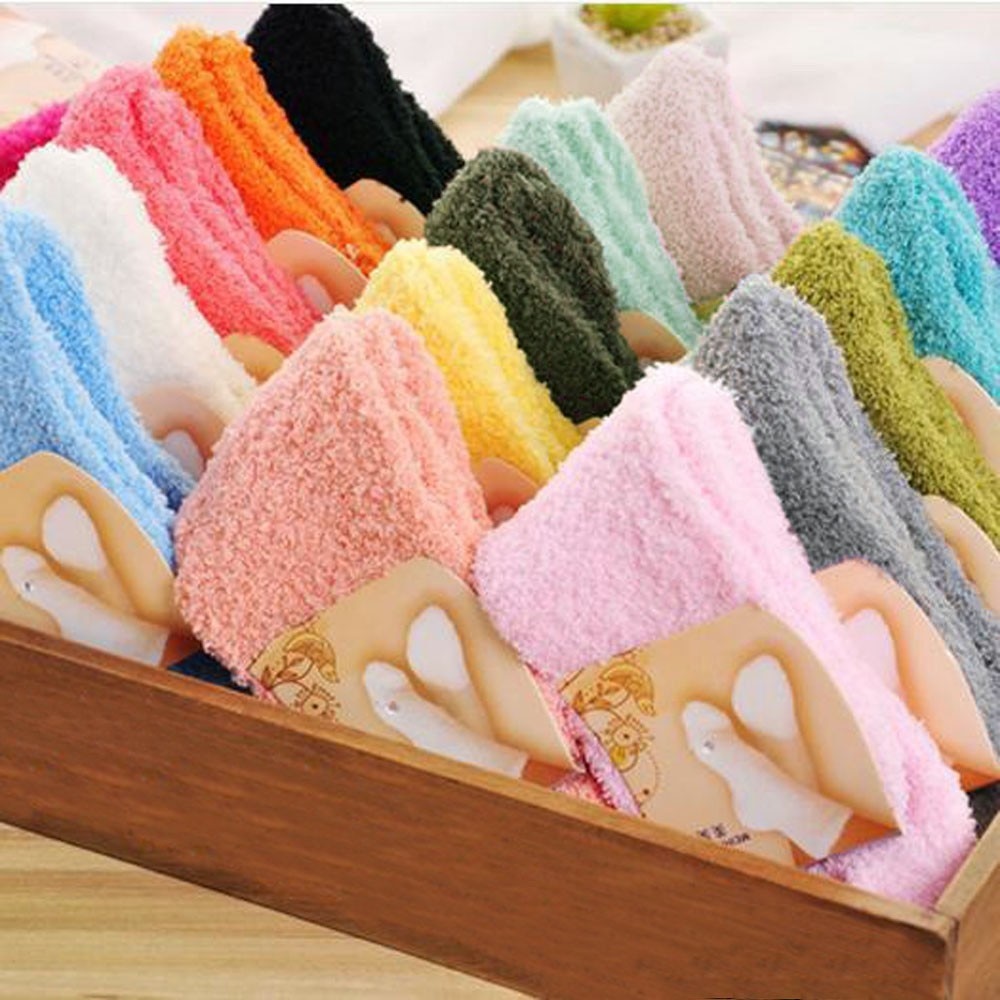 2020 New Hot Home Women Girls Soft Bed Floor Socks Warm Winter Pure Color Fluffy Socks Floor carpet solid color towel socks