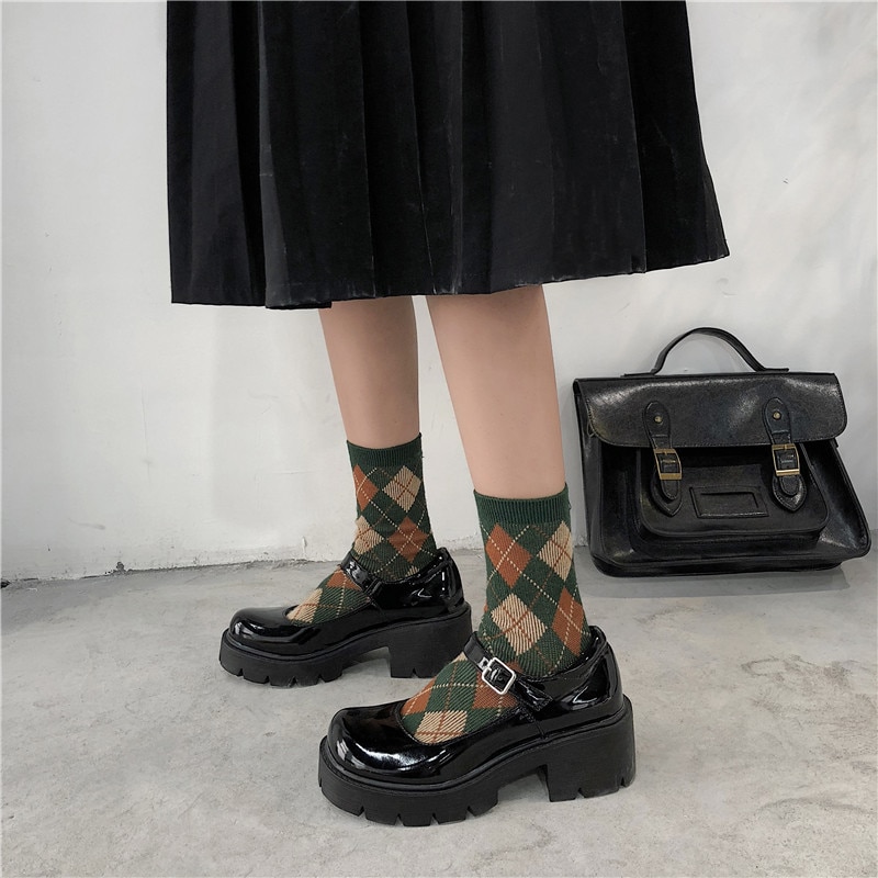 Lucyever Patent Leather Shoes Spring Autumn Mary Jane Shoes Women's Buckle Strap High Heels Retro Platform Lolita Shoes Woman