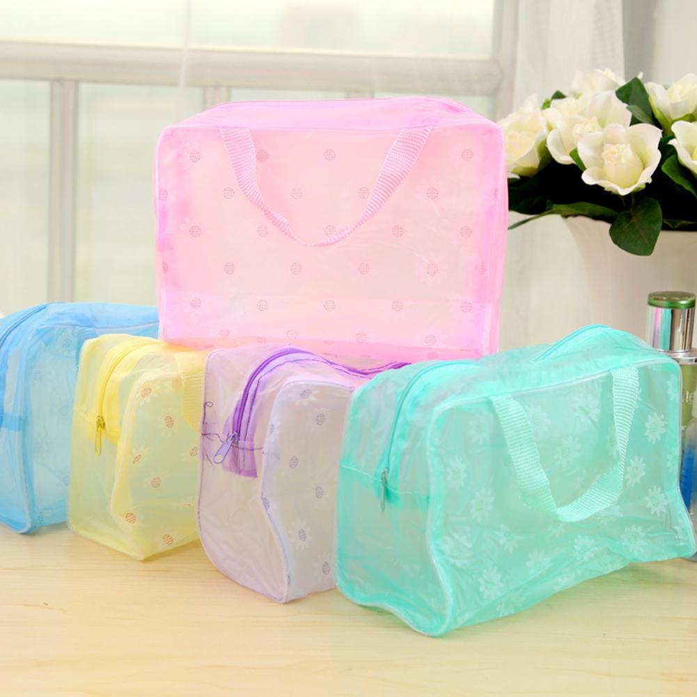 New Random Color Big Capacity PVC Portable Floral Print Waterproof Translucent Makeup Cosmetics Clear Storage Bag Pouch