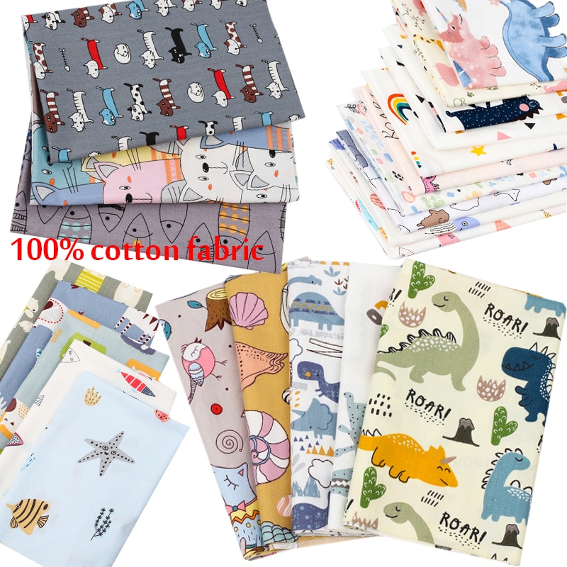 Cotton 100% Cloth Back To School Theme Fabric Dinosa Huippo DIY Handmade Sewing Dress Pillow garment Bag Home Textile 40*50cm/pc