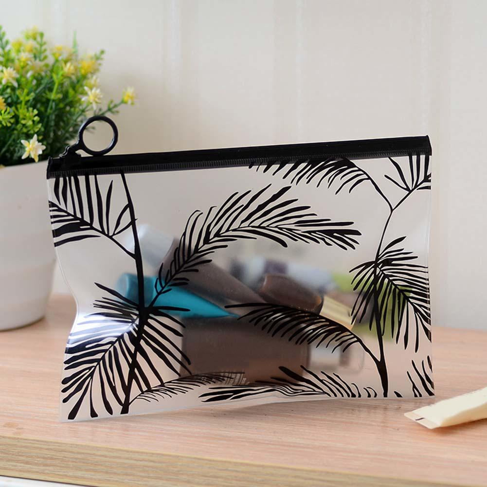 Lady Fashion Palm Leaf Printed Clear Waterproof PVC Wristlet Cosmetic Makeup Bag Women Cosmetic Bag beach toiletries storage bag