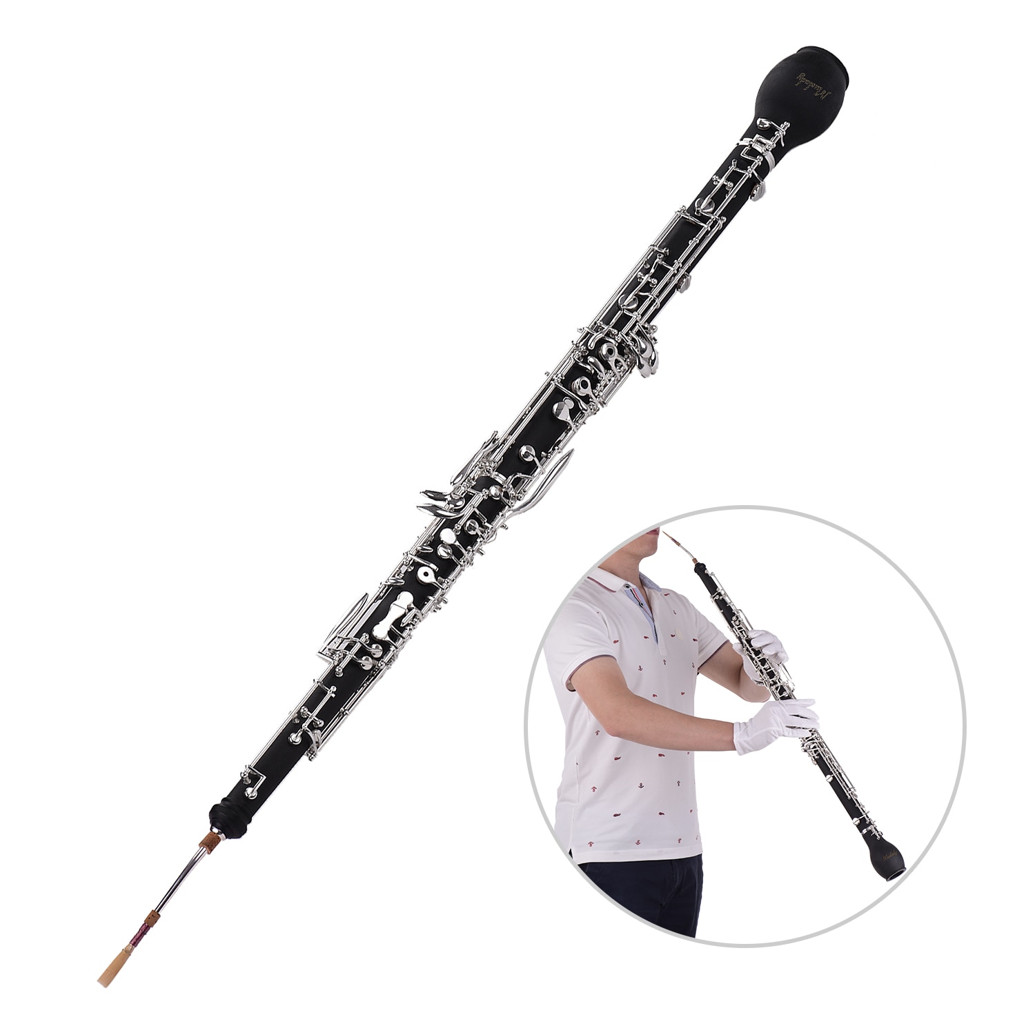 Muslady Professional English Horn Alto Oboe F Key Synthetic Wood Body Silver-plated Keys Woodwind Instrument with Reed Gloves