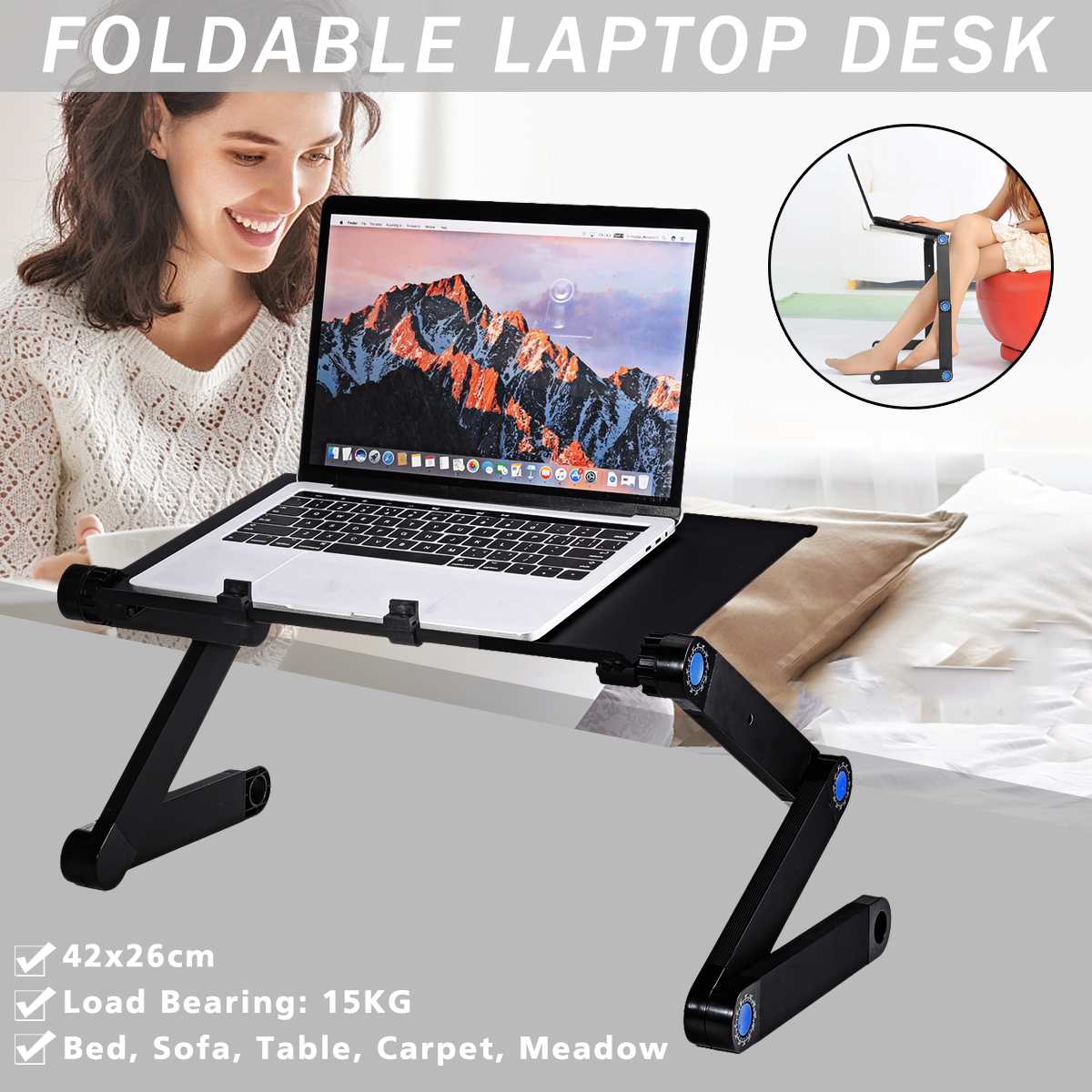 Laptop Table Stand With Adjustable Folding Ergonomic Design Stand Notebook Desk For Ultrabook, Netbook Or Tablet With Mouse Pad