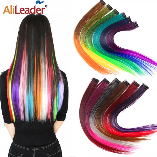 Alileader Clip On Hair Extension 57Color Ombre Straight Hair Extension Clip In Hairpieces High Temperature Faber Hair Pieces