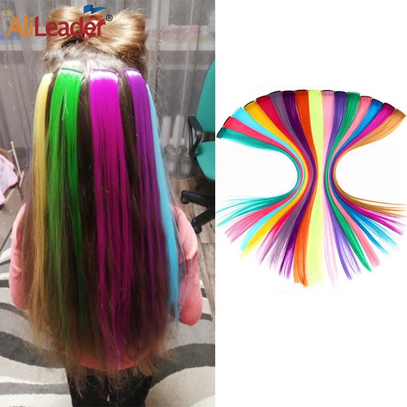 Alileader 57Color One Clip In Hair Extensions Ombre Synthetic Clip In Hair Extensions Long Straight One Piece Clip-In Hairpieces