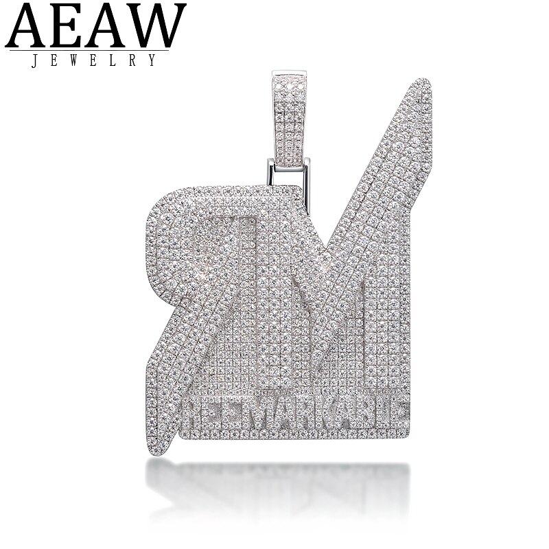 AEAW Custom hiphopjewelry rapper jewelry letter moissanite pendant solid 10K white gold or s925 silver about 6.53ctw