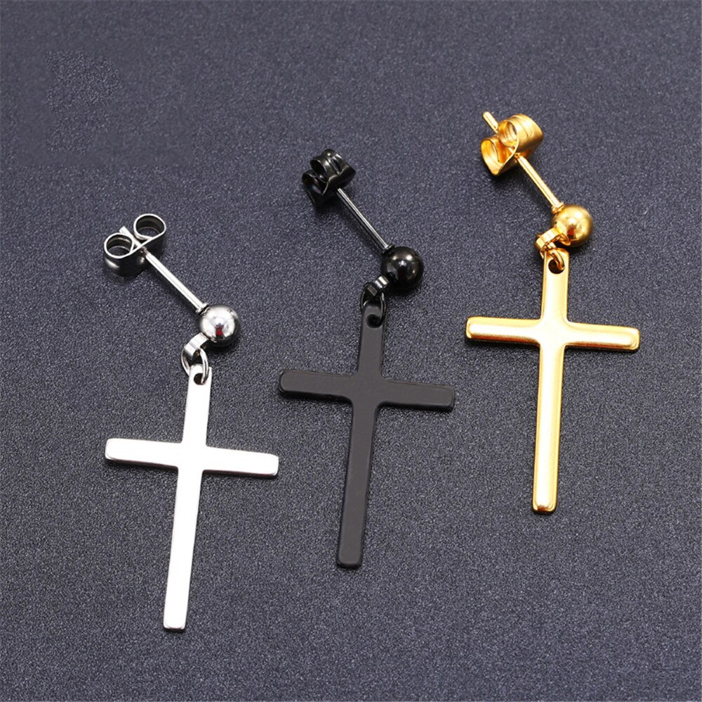 1 PC long earrings Cross Pendant Men Female Jewelry Unisex cross fashion Gift Party Korea Style Charm hanging dangle earrings