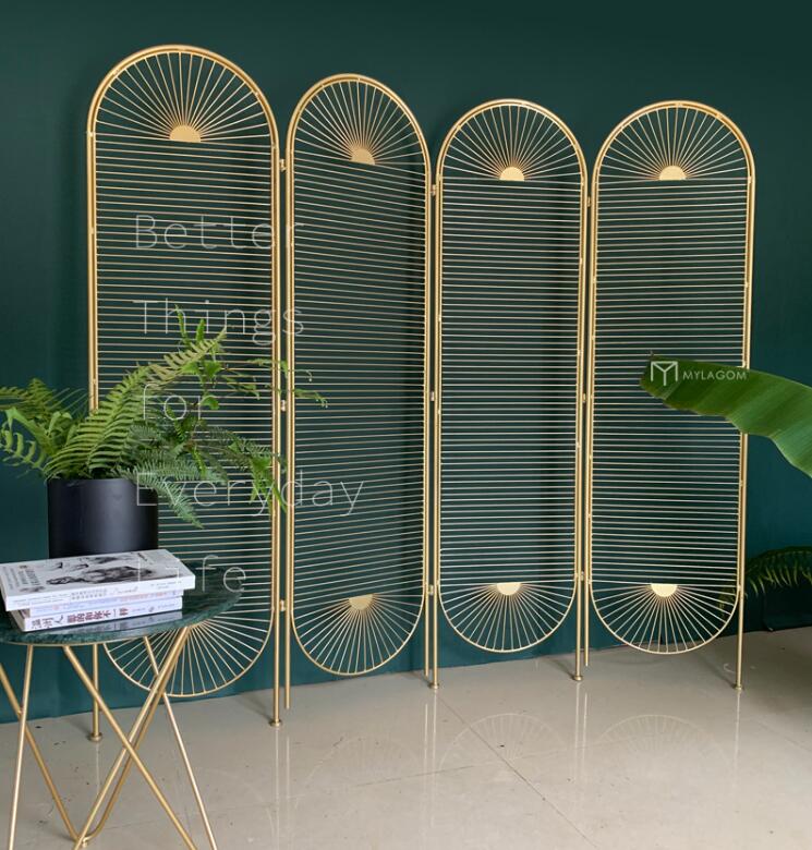 Golden wrought iron screen decoration partition folding movable double-sided luxury creative minimalist design Nordic style