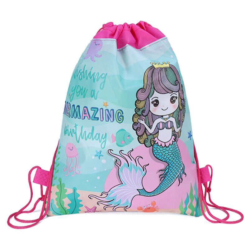 Mermaid Non-woven Bag Backpack Kids Travel School Decor Drawstring Gift Bags