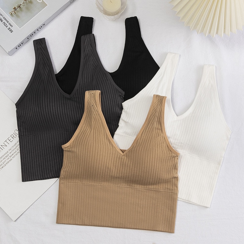 ATHVOTAR Women Seamless Vest Wireless Crop Top Sports Camisole Fashion Solid Underwear Ladies Tube Top