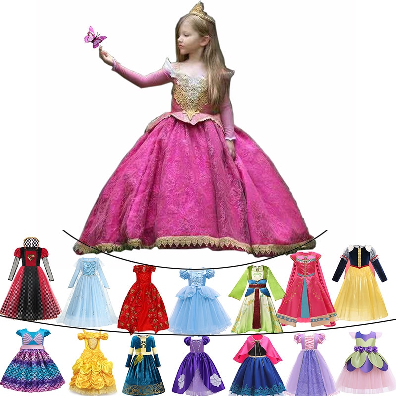 Disney Frozen 2 Party Princess Ball Gown For Baby Girls Deluxe Carnival Aurora Sleeping Beauty Costume anna Elsa Dress Girls