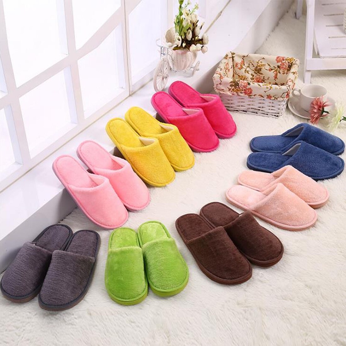 Women Men Shoes Slippers Men Warm Home Plush Soft Slipper Indoors House Home Furry Slippers Anti-slip Winter Floor Bedroom Shoes