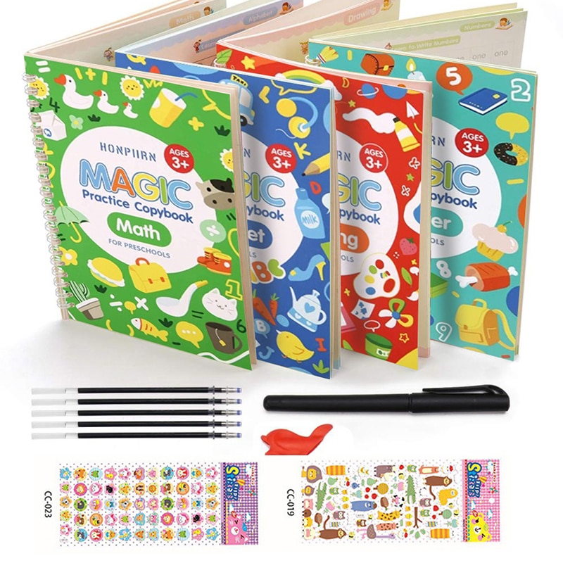 4 Books+Pen+Sticker Reusable Copybook For Calligraphy Learn Book Practice Learn English Magic Books For Children Montessori Toys