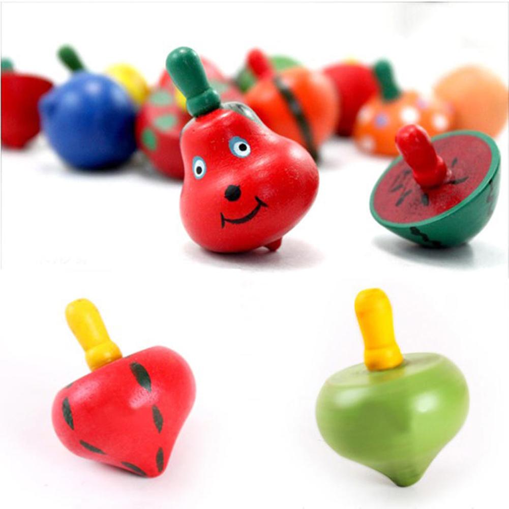 Heart Fruit Shaped Funny Wooden Gyro Peg-Top Spinning Top Kid Educational Toy