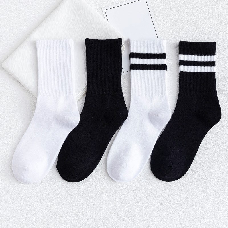 Solid Striped Black White Short Socks for Woman Harajuku Hip Hop Skateboard Crew Socks Cotton Casual Unisex Men/Women's Socks