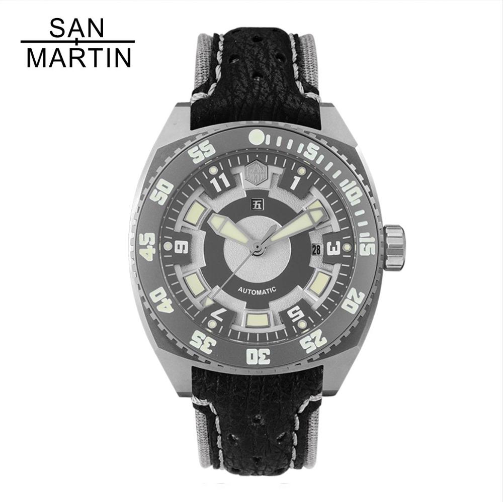 San Martin Limited Titanium Dive Men Watches ETA 2836 Mov't Sapphire Crystal Shark Leather Strap Mechanical Wrist watch for male