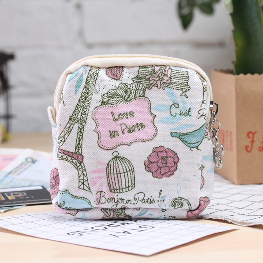 Canvas Coin Purse Women Girl Printed Cards Pouch Case Sanitary Towel Napkin Bags Key Card Coin Holders Pouch