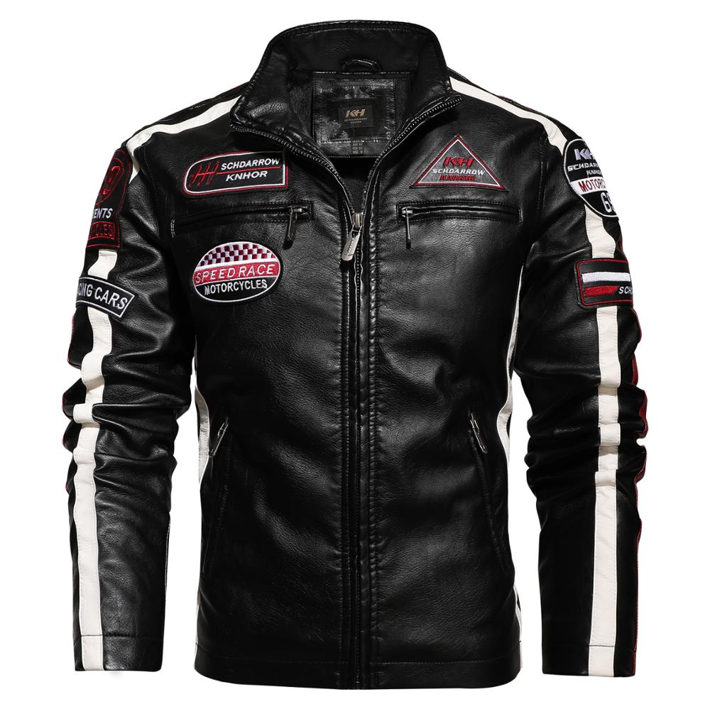 New Motorcycle Jacket For Men In Autumn/Winter 2020 Fashion Casual Leather Embroidered Aviator Jacket In Winter Velvet Pu Jacke