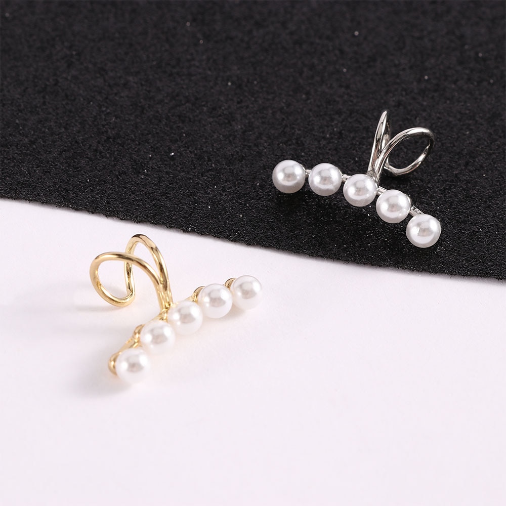 Fashion Word Pearl Ear Clip Female Curved Single Painless Ear Bone Clip Korean Version Chic Simple Women Earless Earrings