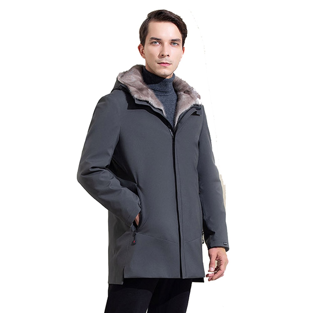 Luxury Full Pelt Mink Fur Parkas Men Hooded Winter Warm Real Natural Mink Fur Clothing Middle-aged Men Business Formal Coat