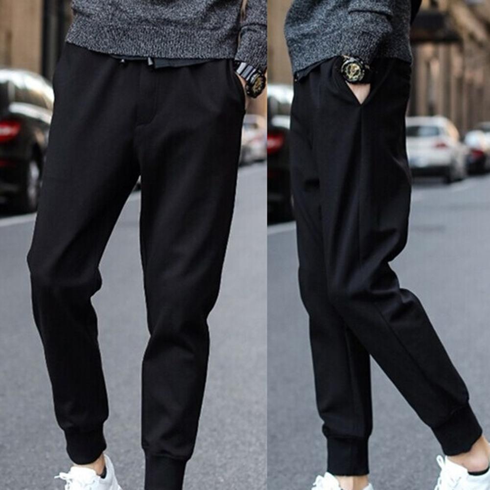 Casual Thin Breathable Tie Drawstring Long Pants Men Casual Waist Drawstring Ankle Tied Pockets Fitness Sports Long Pencil Pants