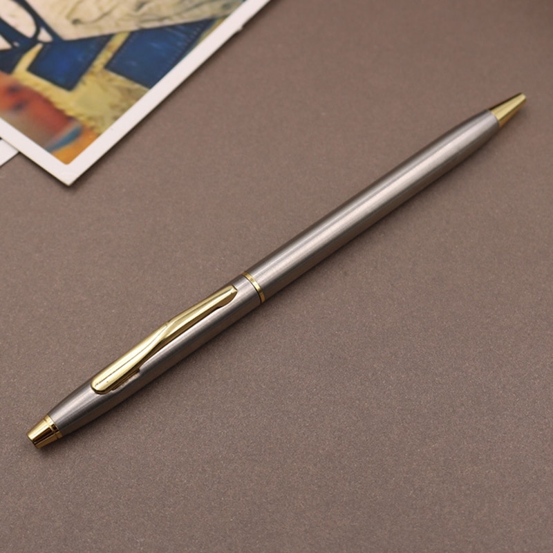 1PCS Metal Signing Pen Stainless Steel Rod Rotating Ballpoint Pen 0.5mm Ballpen School Office Supplies Stationery