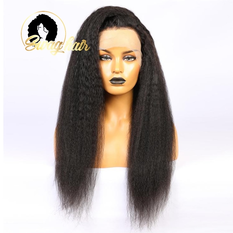 Swag Hair Yaki Straight Full Lace Frontal Wigs Human Hair 20 Inches Remy Brazilian Hair Pre-plucked Hair Line For Black Woman