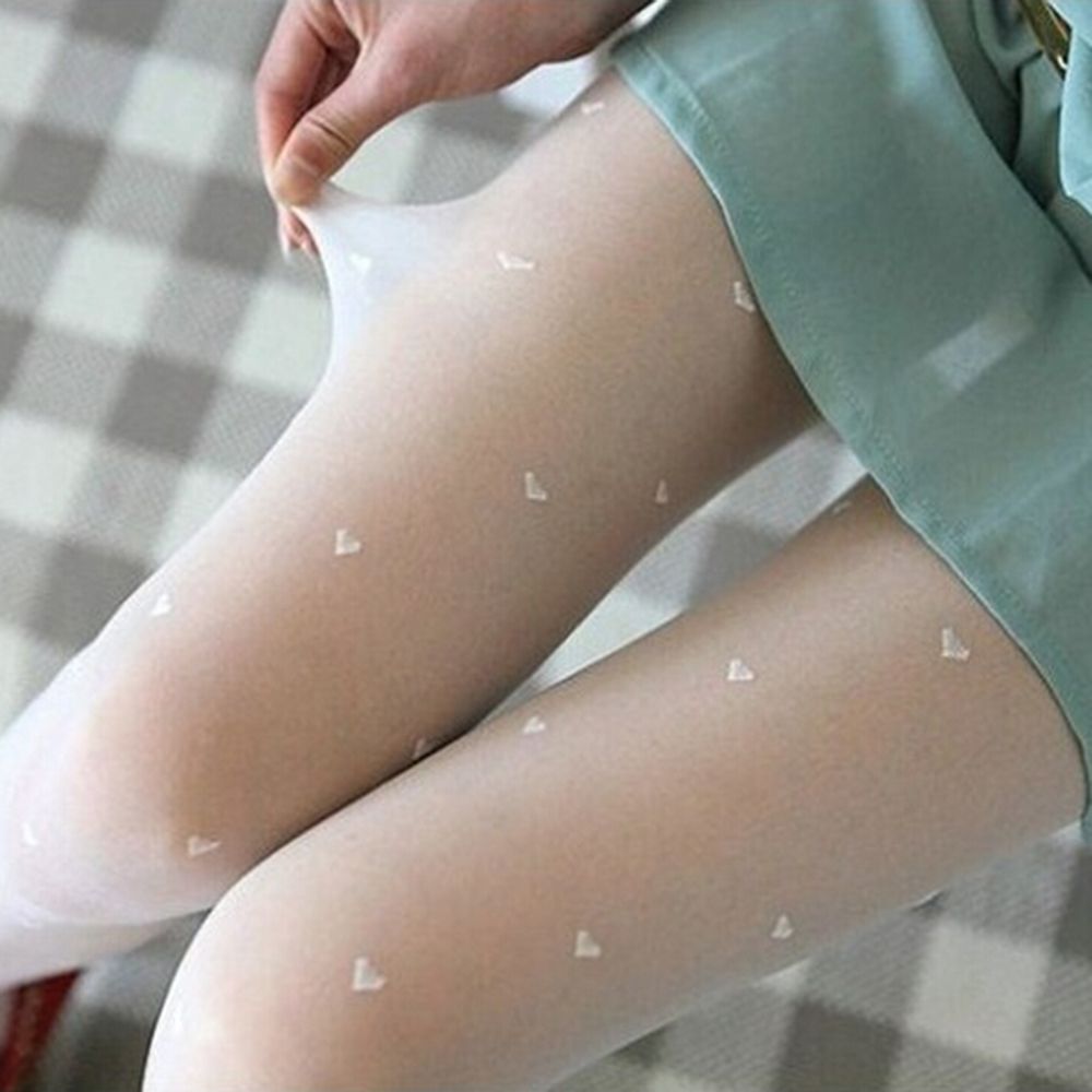 1PC New All-match Peach Love Heart Pattern Sexy Women Stockings Transparent High Elastic Pantyhose Black White Female Tights