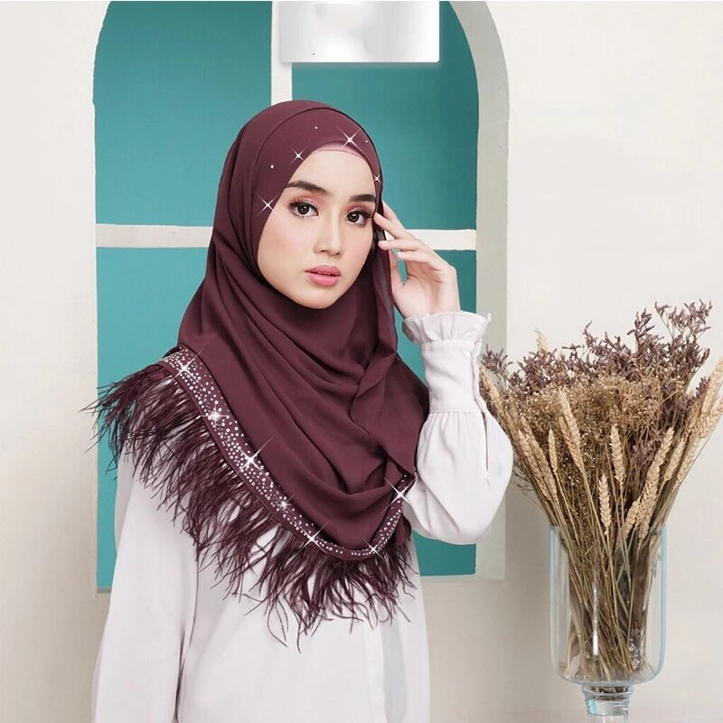 Bubble Chiffon Scarf Women Muslim Hijab Scarf Shawl Wrap With Crystal Feather Scarf 100pcs/Lot