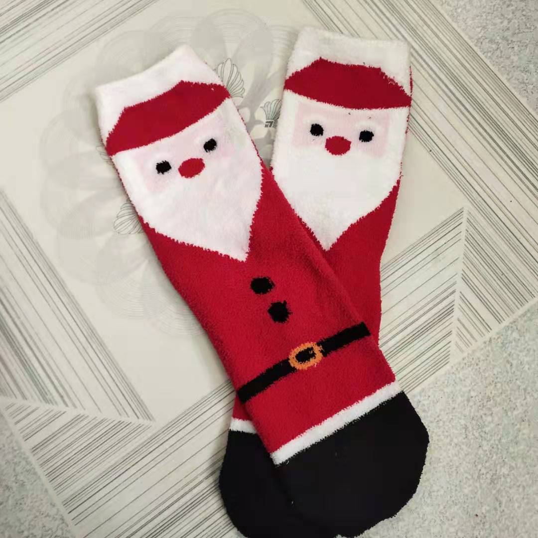 Winter Red Christmas Socks Women Men Socks Warm Floor Socks Santa Claus Gift Kids Xmas Funny Fuzzy Socks Lady Christmas Gifts