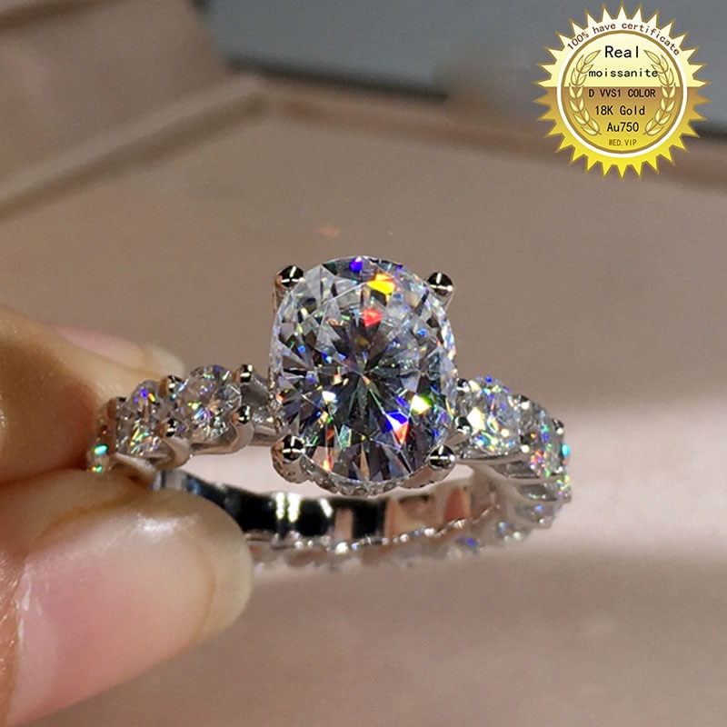 100% 18K Gold 2ct Oval Moissanite Diamond Ring D color VVS With national certificate 023