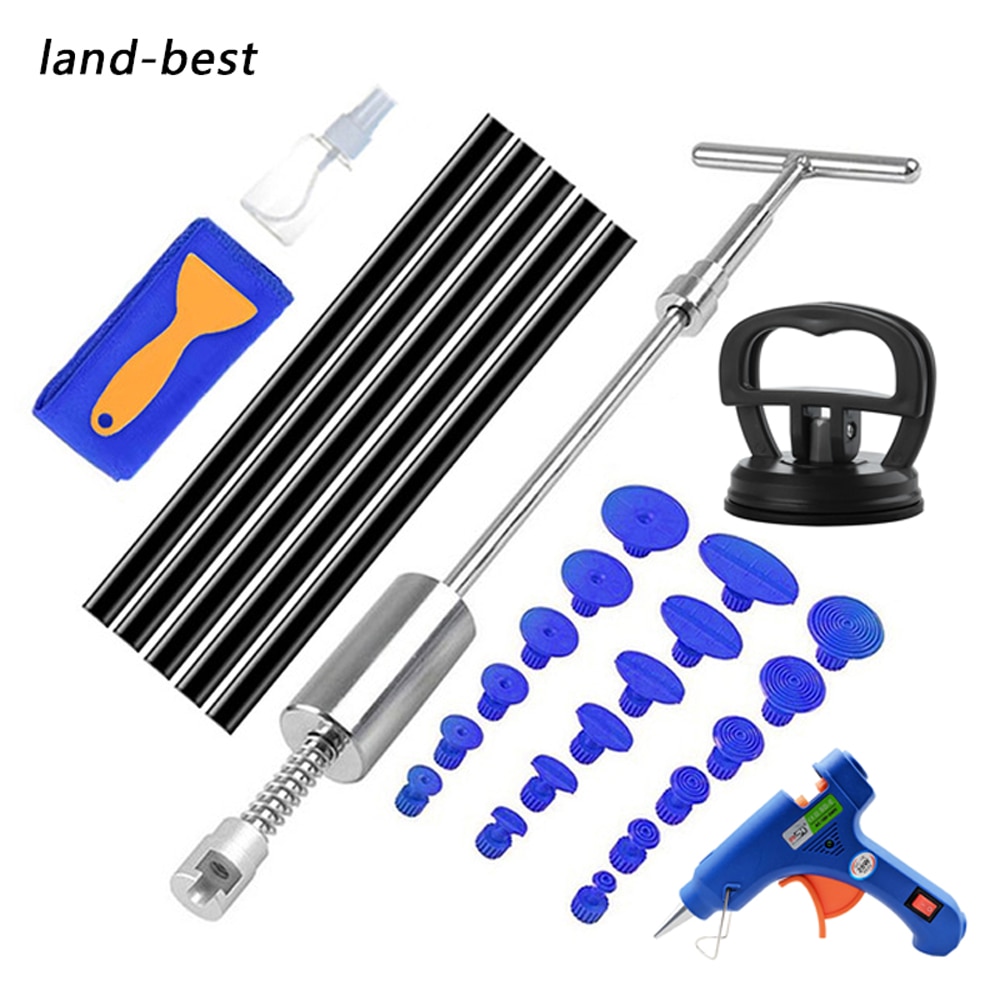 Land-Best Car Paintless Dent Repair Kit Removal Tool Kit Dent Puller Kit Slide Reverse Hammer Glue Tabs Suction Cups Hail Tools