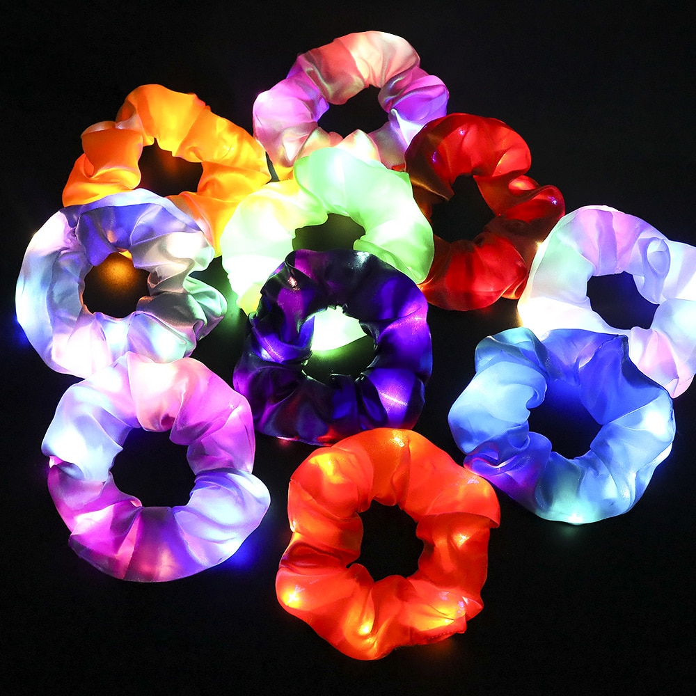 LED Luminous Scrunchies Hairband Ponytail Holder Elastic Hair Bands Solid Color Fashion Creative Hair Accessories