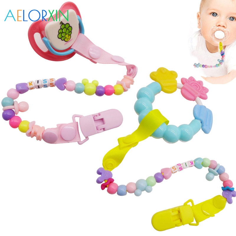 1Pcs Baby Pacifier Chain Clip Hand Chain Colourful Beads Dummy Clip Baby Soother Holder for Baby Kids Chupeta Feed Pacifiers